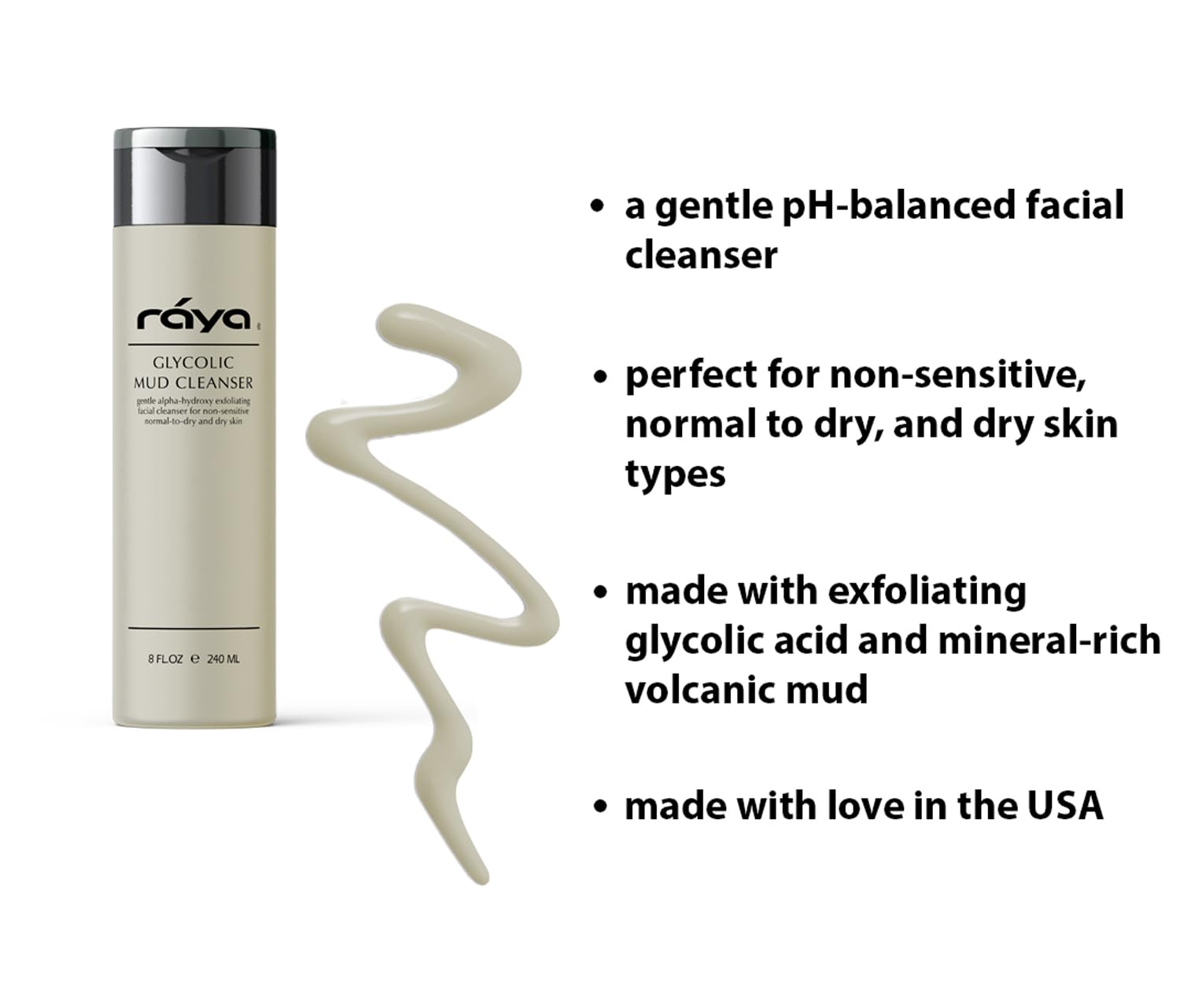 Raya Glycolic Mud Cleanser texture closeup reveals creamy lather.