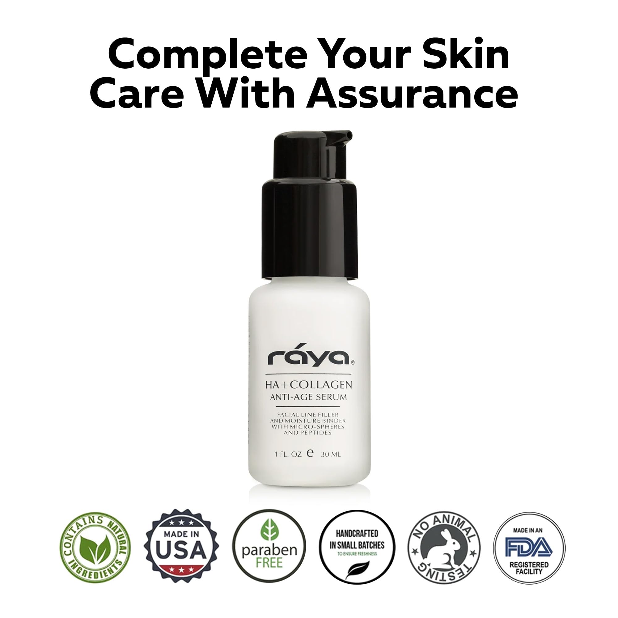 RAYA HA + Collagen Serum being applied to skin for smoother look.