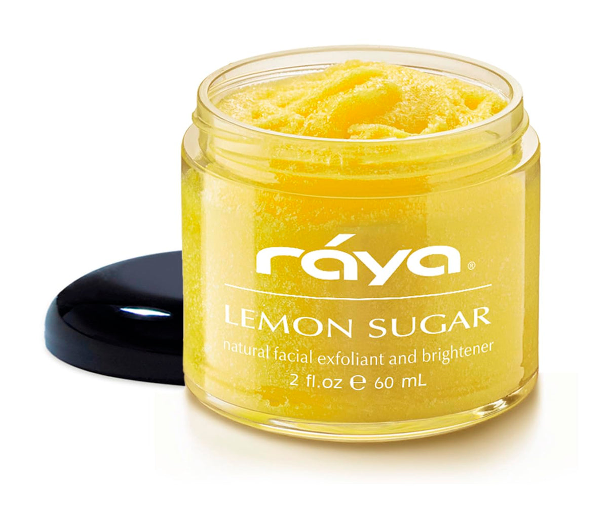 Raya Lemon Sugar Scrub face closeup showing citrus exfoliation for radiant skin