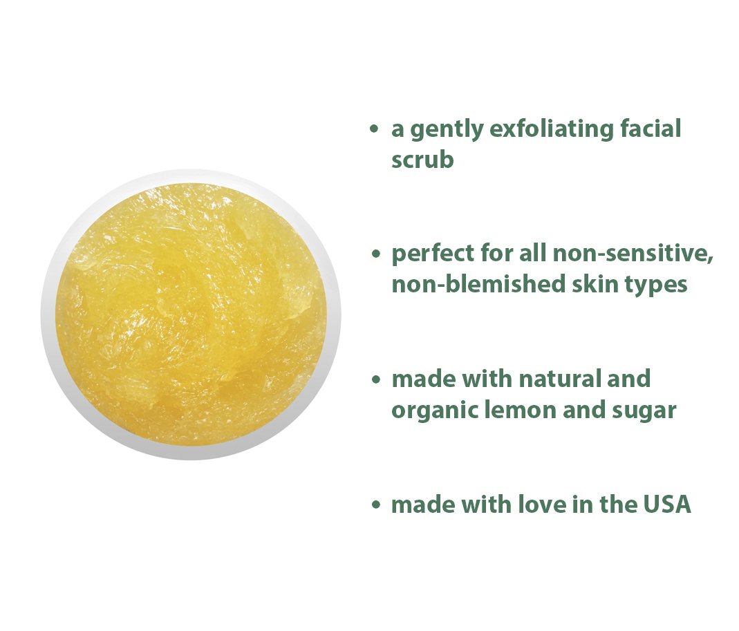 Raya Lemon Sugar Scrub jar highlights natural ingredients and clean formula