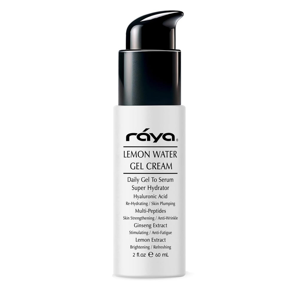 Raya Lemon Water Gel Cream bottle closeup; refreshing hydration for daily use.