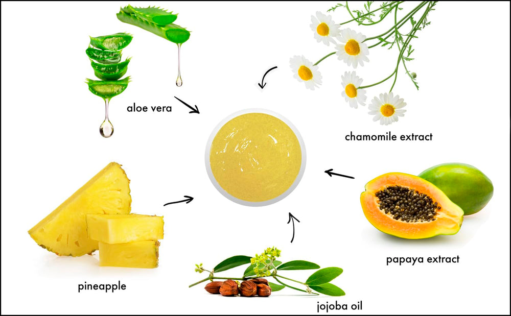 Raya Pineapple Enzyme Facial Scrub ingredients label highlights natural, paraben-free formula