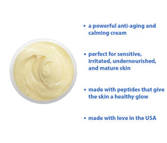 Raya Probiotic Calming Cream massaged into skin to show gentle hydration.