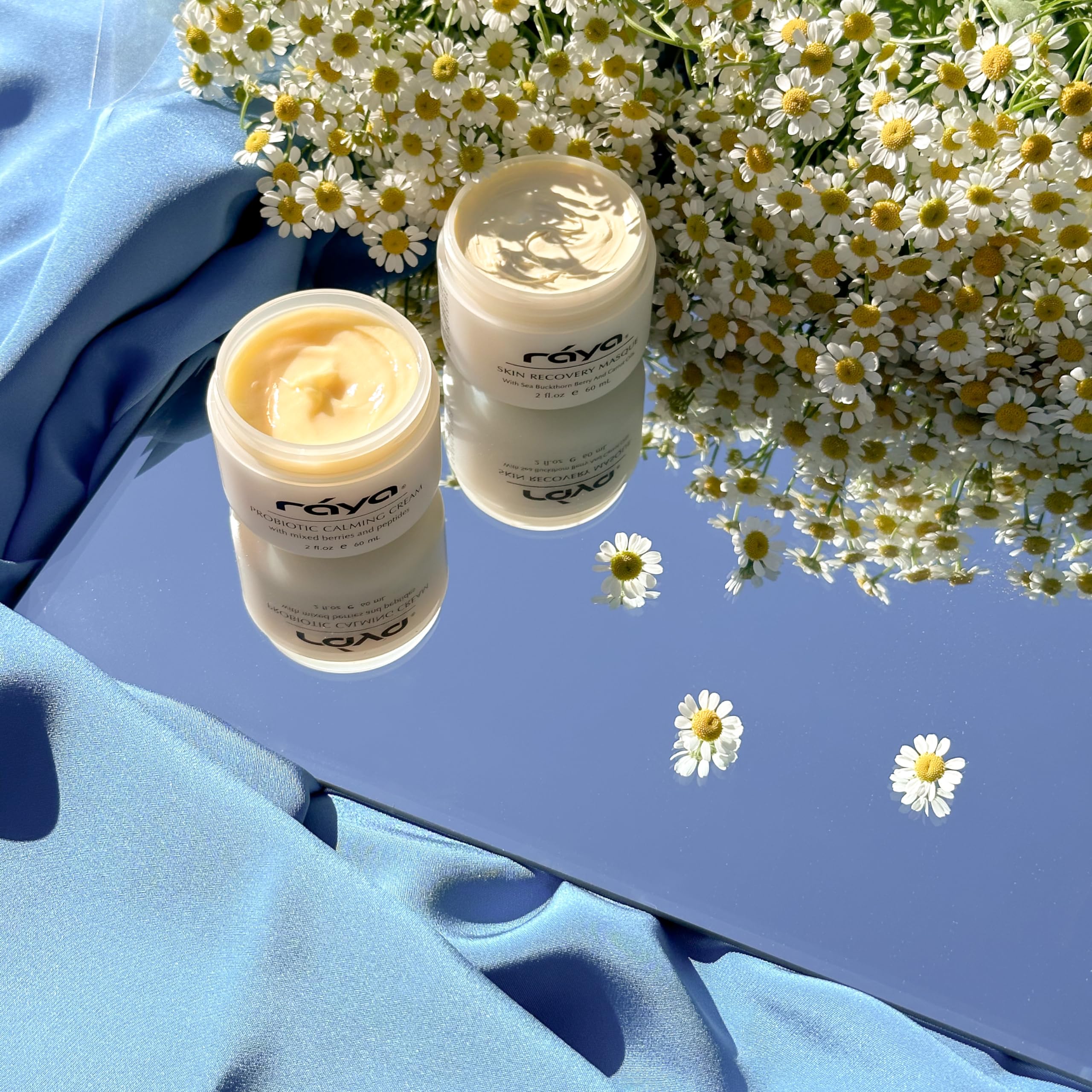 Raya Probiotic Calming Cream tube closeup for smooth application on sensitive skin.