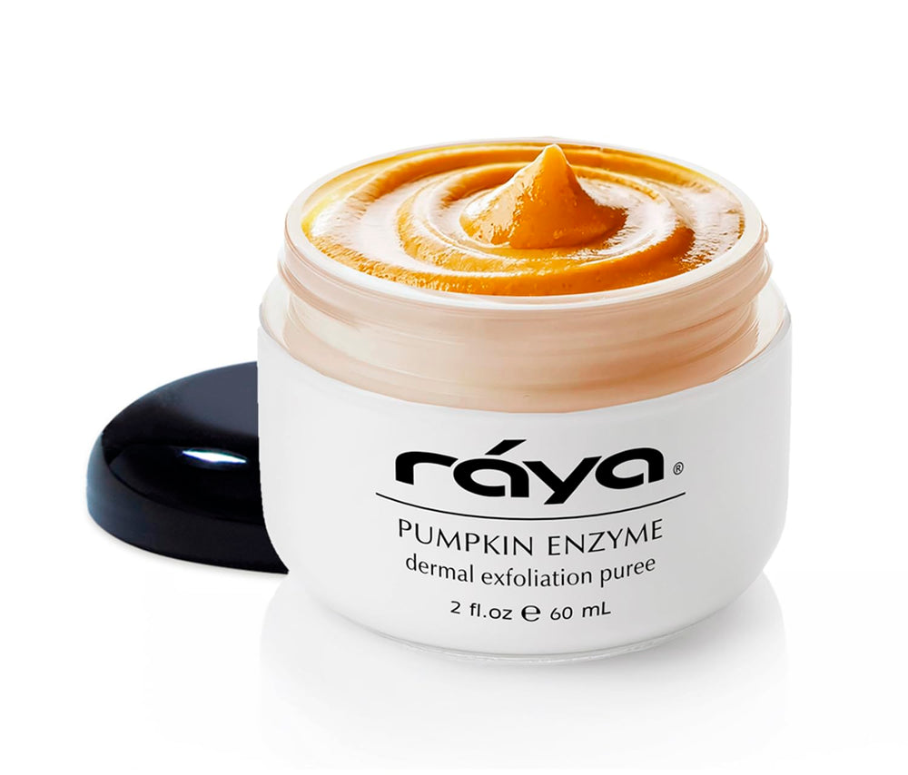 Raya Pumpkin Enzyme Facial Puree jar showing gentle exfoliation for all skin types.