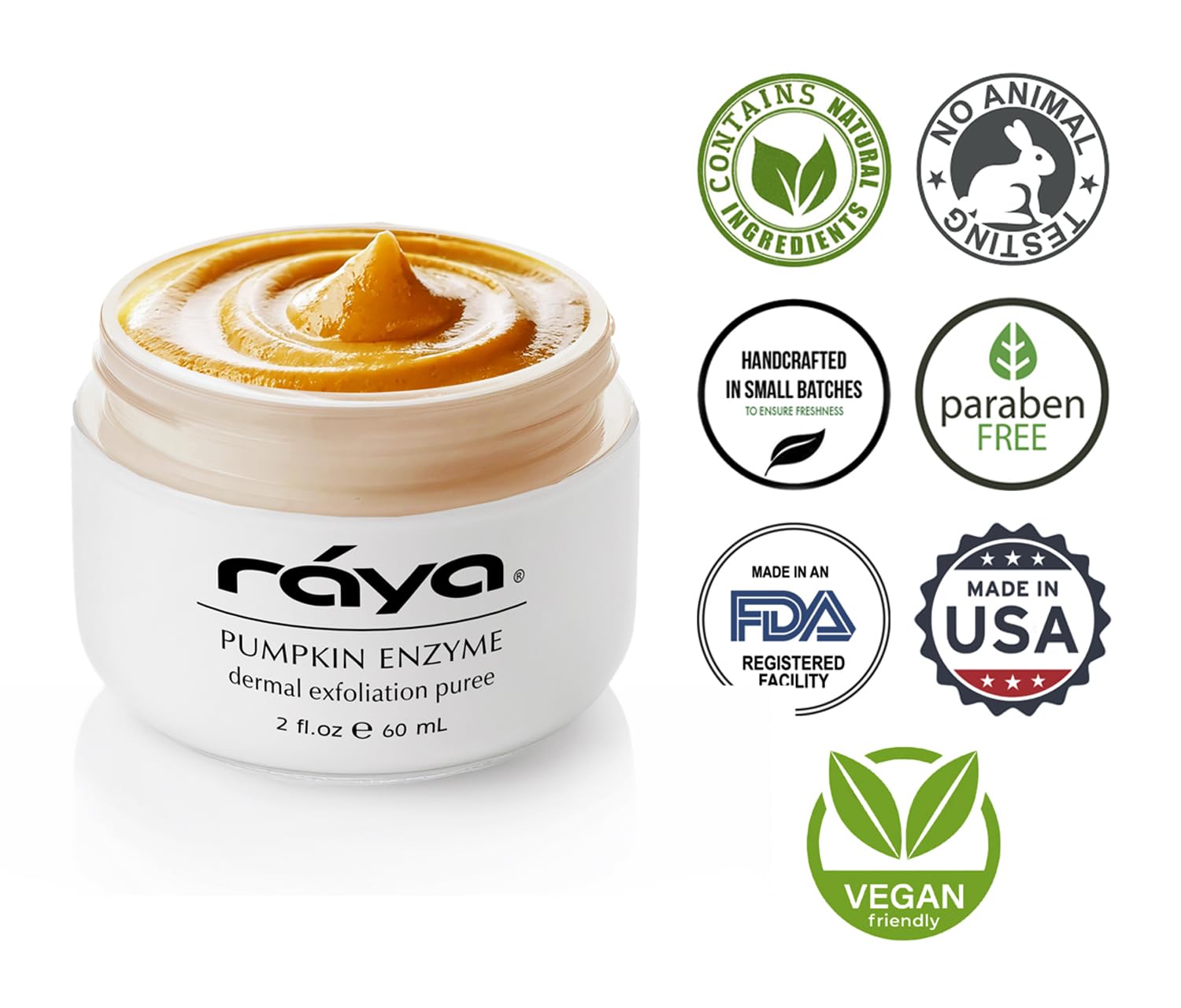 Raya Pumpkin Enzyme Facial Puree packaging details on the box and jar.