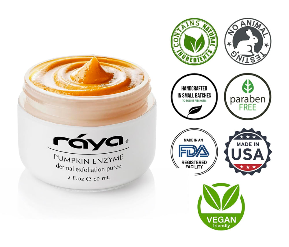 Raya Pumpkin Enzyme Facial Puree packaging details on the box and jar.