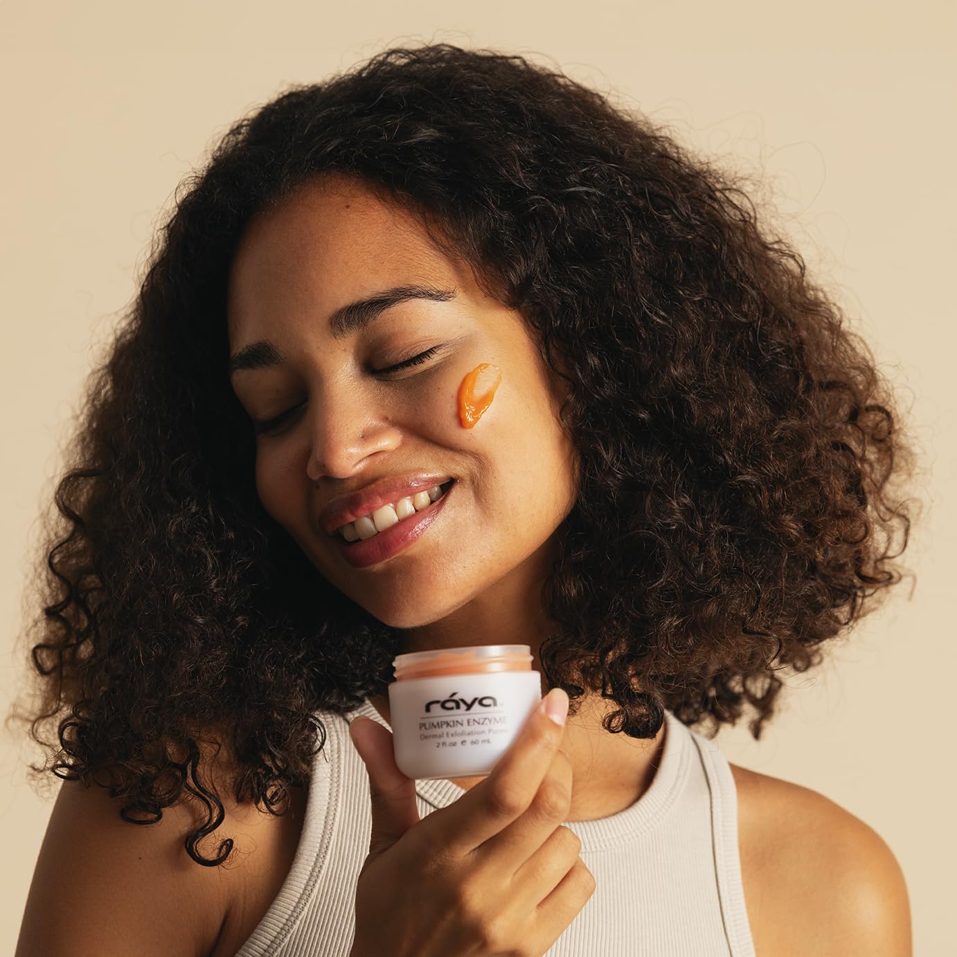 Close-up of Raya Pumpkin Enzyme Facial Puree texture with natural pumpkin enzymes.