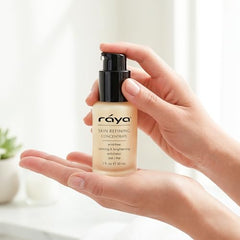 RAYA Skin Refining Concentrate serum swirls on skin for smooth finish.