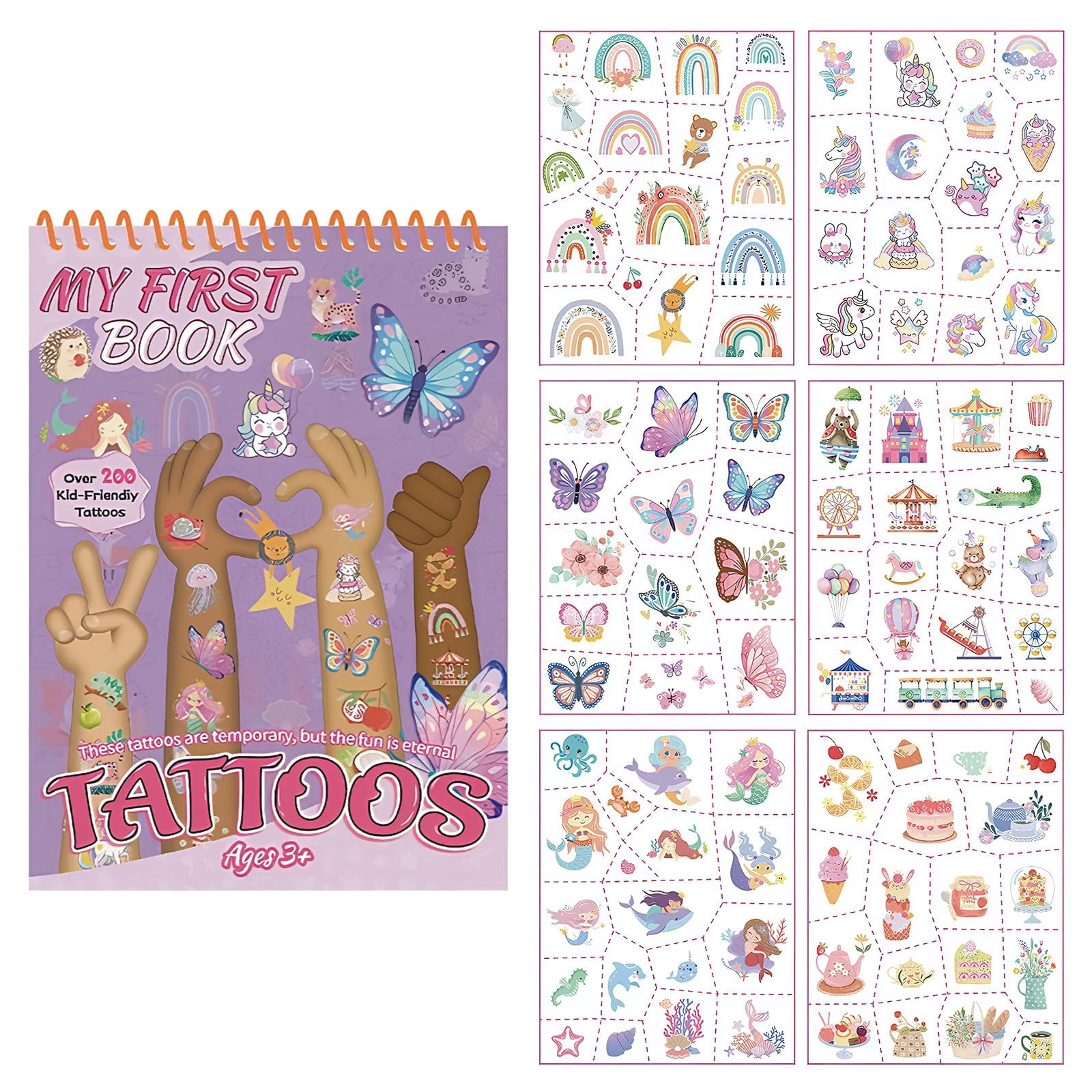 Rayzoq pre-cut tattoos featuring butterflies, mermaids, and unicorns for magical party moments.