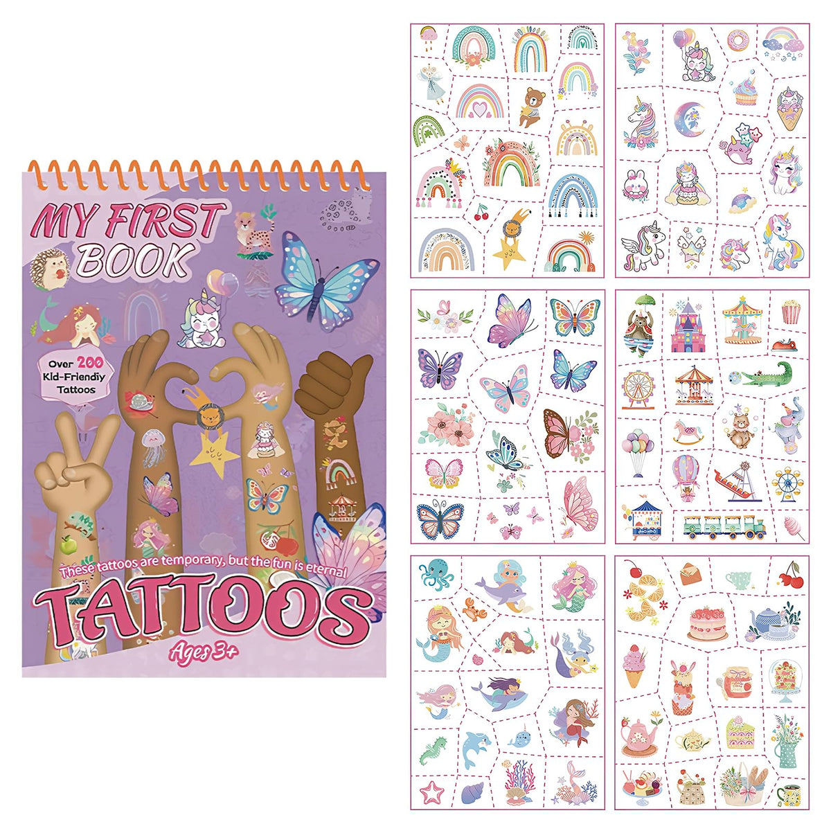 Rayzoq pre-cut tattoos featuring butterflies, mermaids, and unicorns for magical party moments.