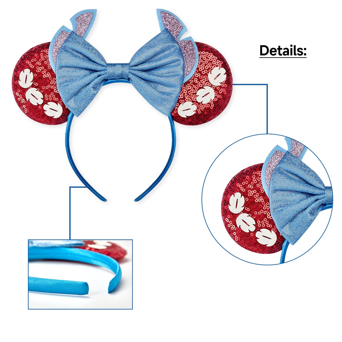 RAZKO Minnie ears headband on satin band offers comfortable all day wear