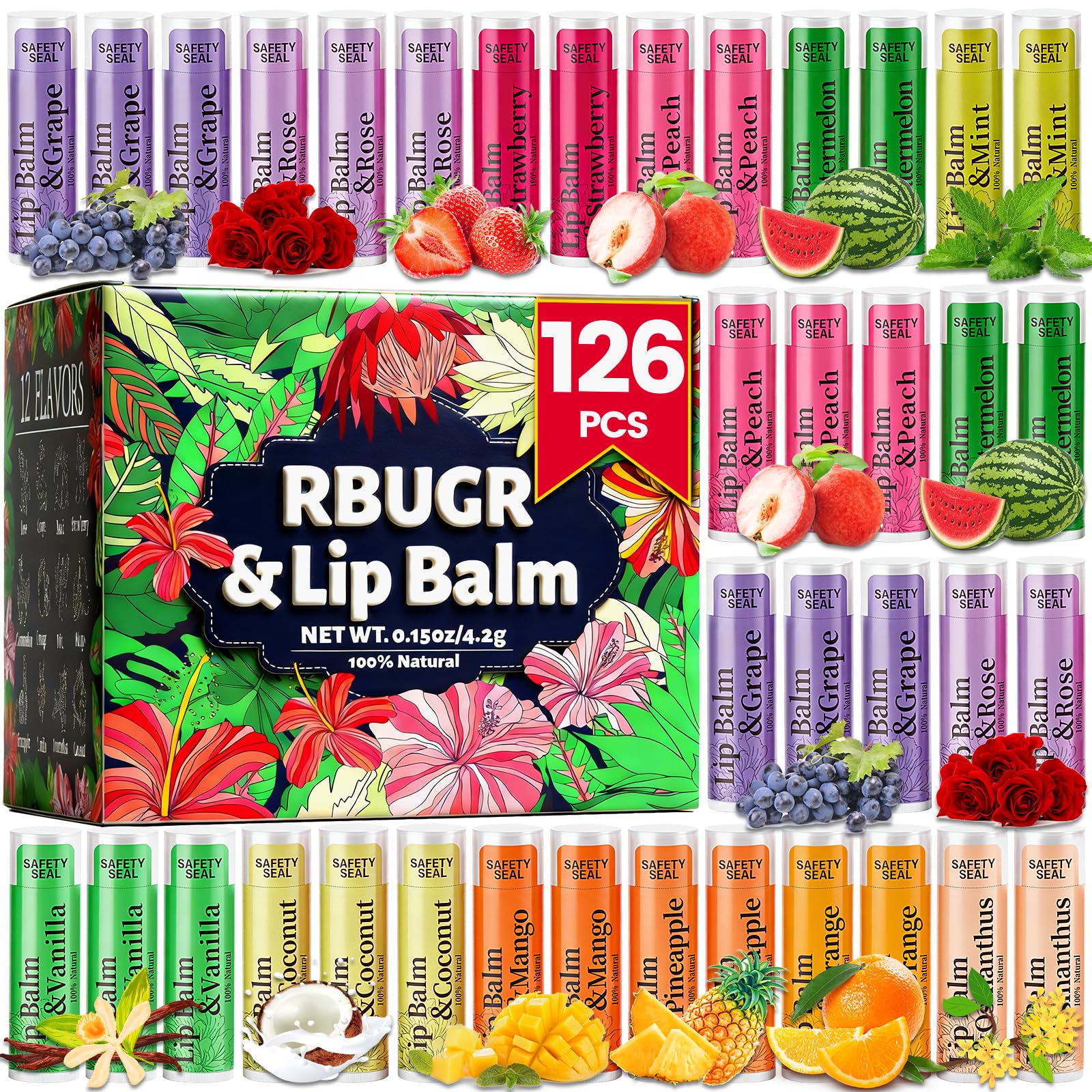 RBUGR lip balm bulk-pack image showing 126 sticks ready for gifting