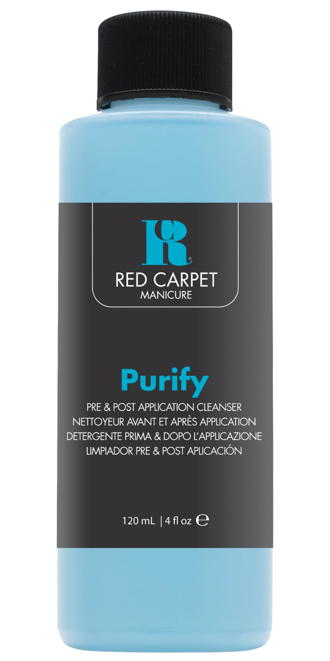 RC Red Carpet Manicure Purify bottle closeup showing residue removal after curing