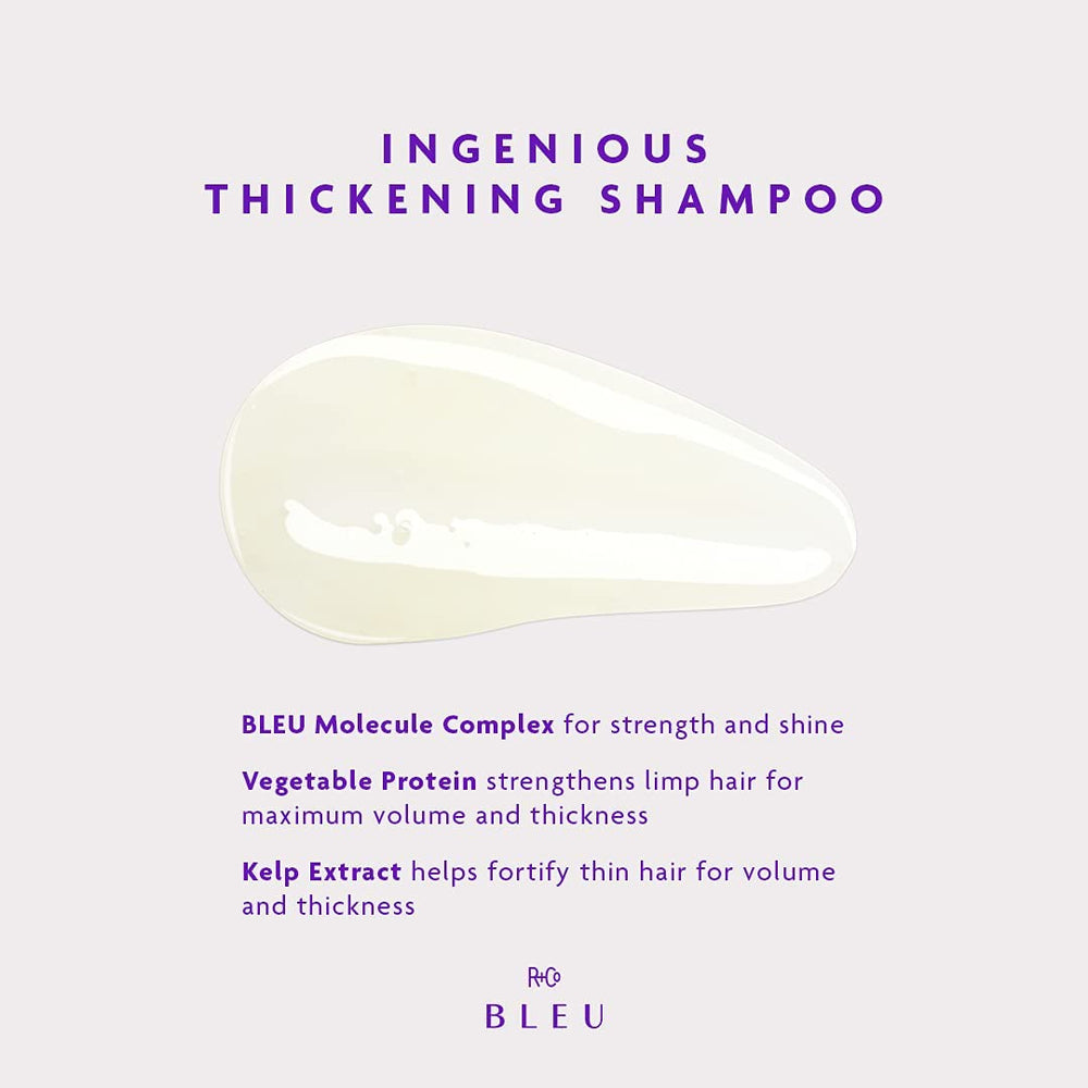 R+Co BLEU kelp extract bottle fortifies thin hair for fullness and body.