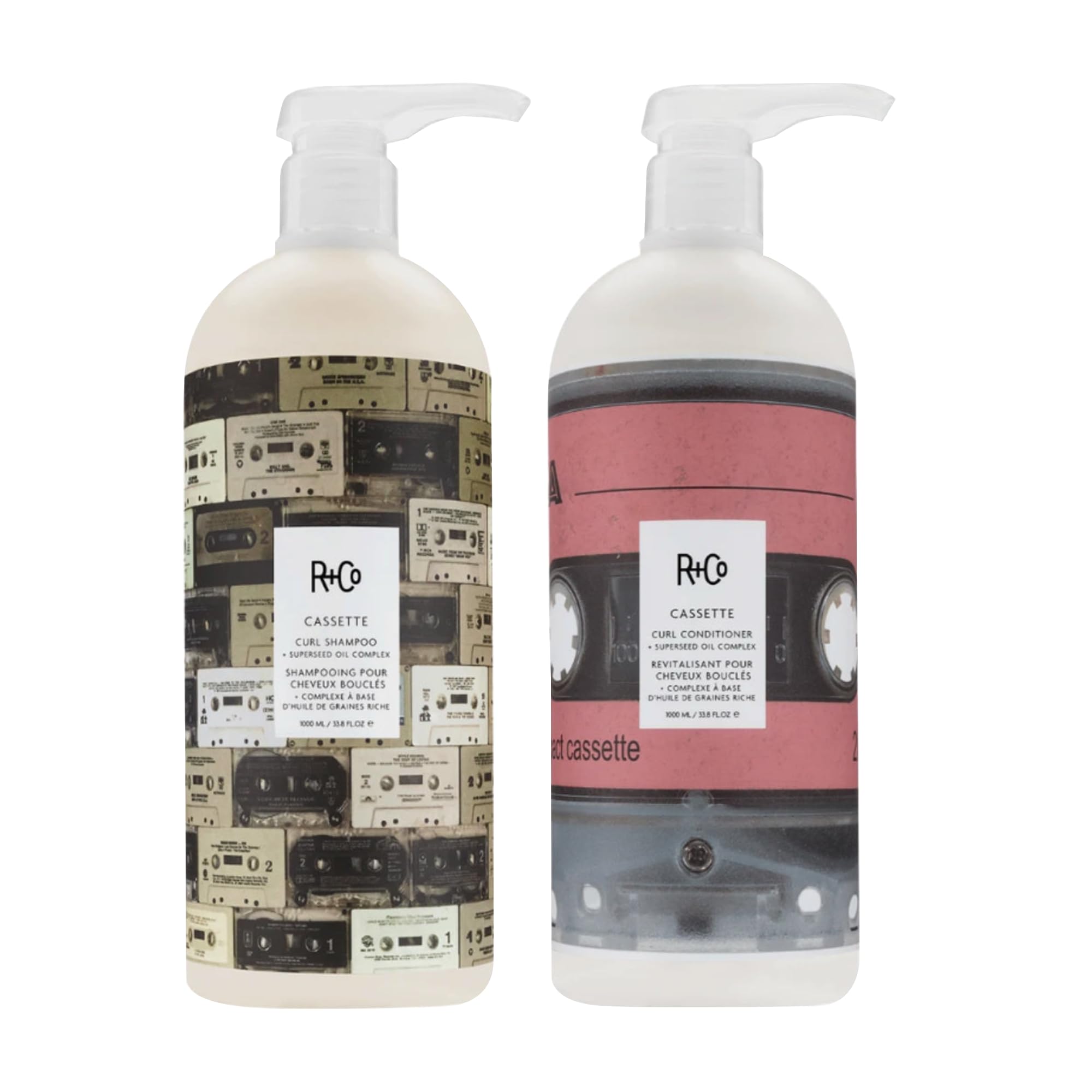 R+Co Cassette shampoo bottle highlights curl definition and gentle cleansing