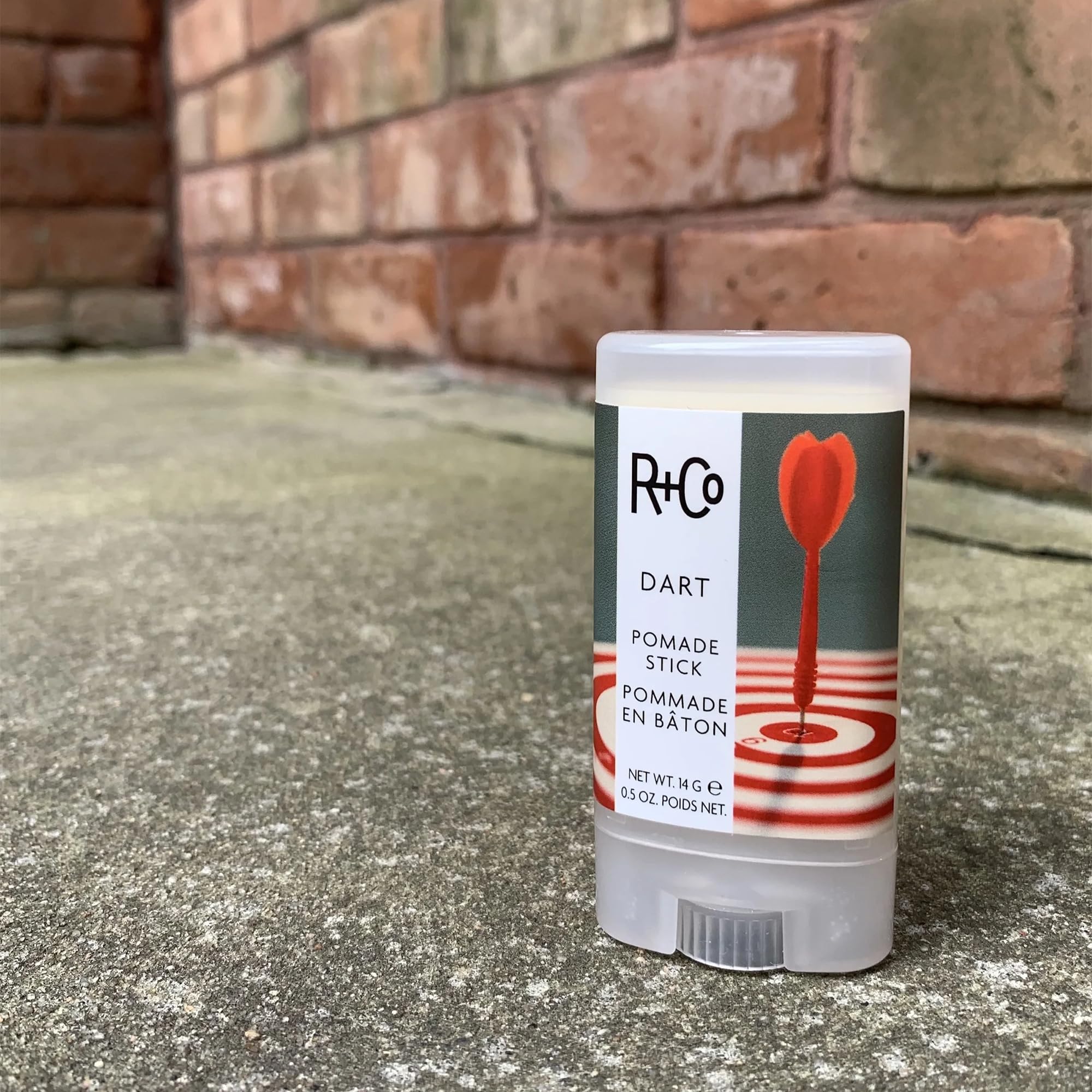 R+Co Dart Pomade Stick travel-friendly size ideal for on-the-go styling