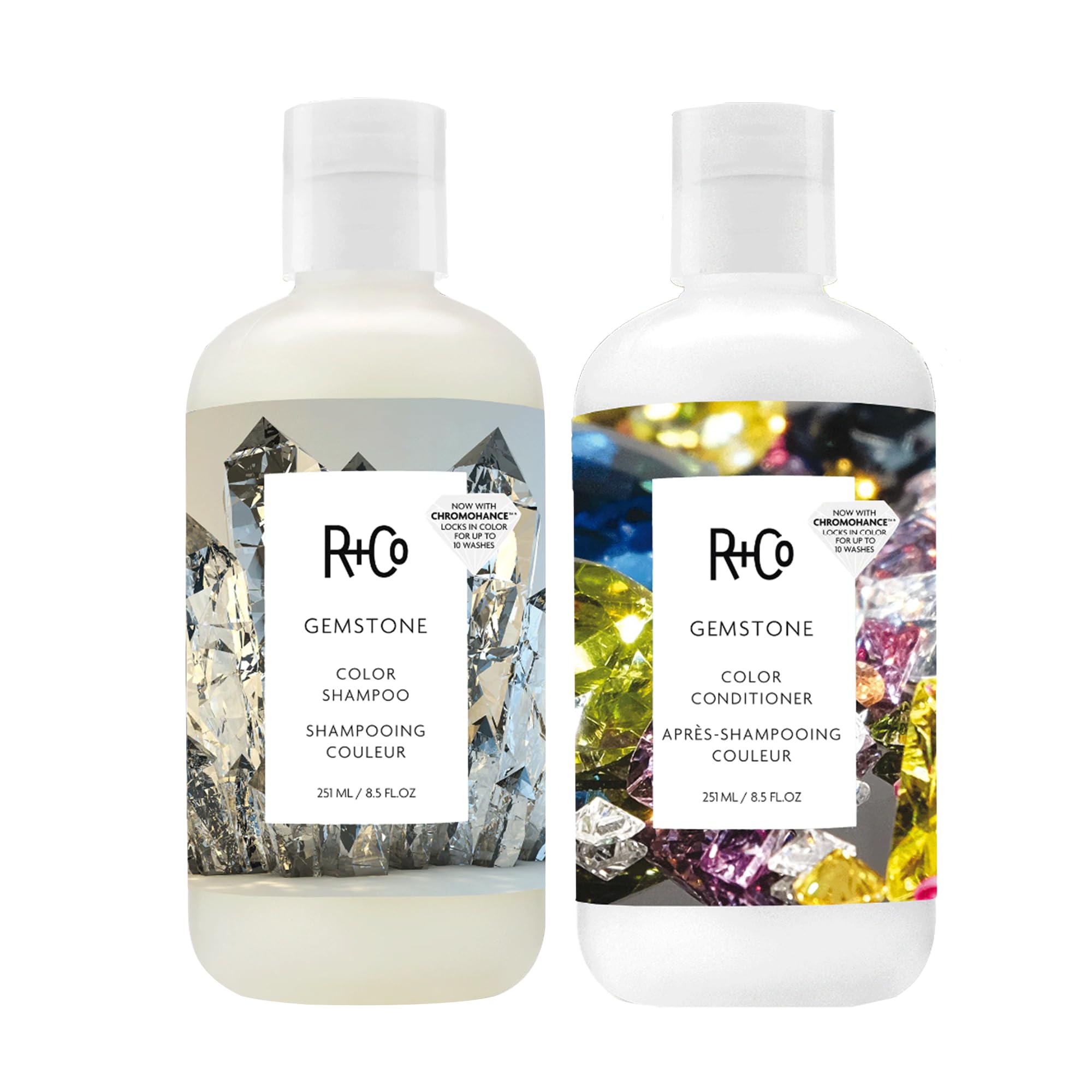 R+Co Gemstone Color Shampoo bottle protects color and enhances shine.