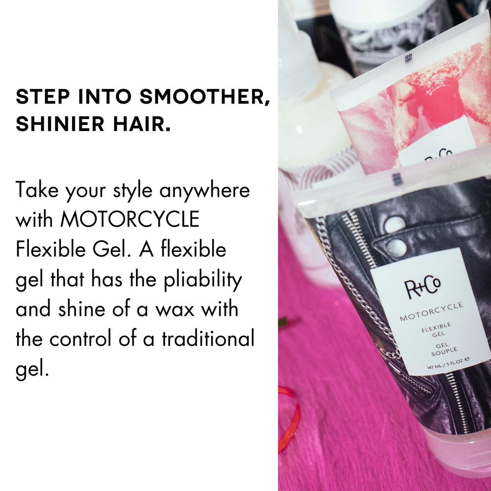 R+Co Motorcycle Flexible Gel on dry hair for texture and definition.