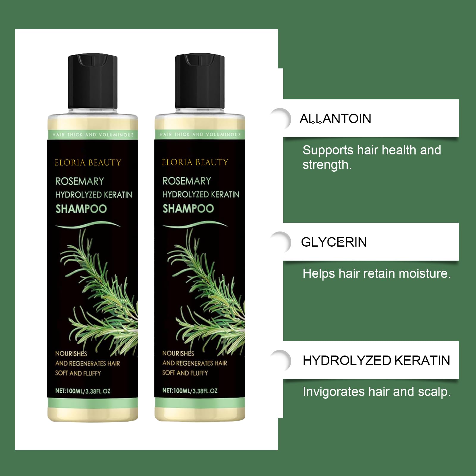 RCSCBC Eloria Beauty Shampoo hydrolyzed keratin detail showcases strengthened strands.