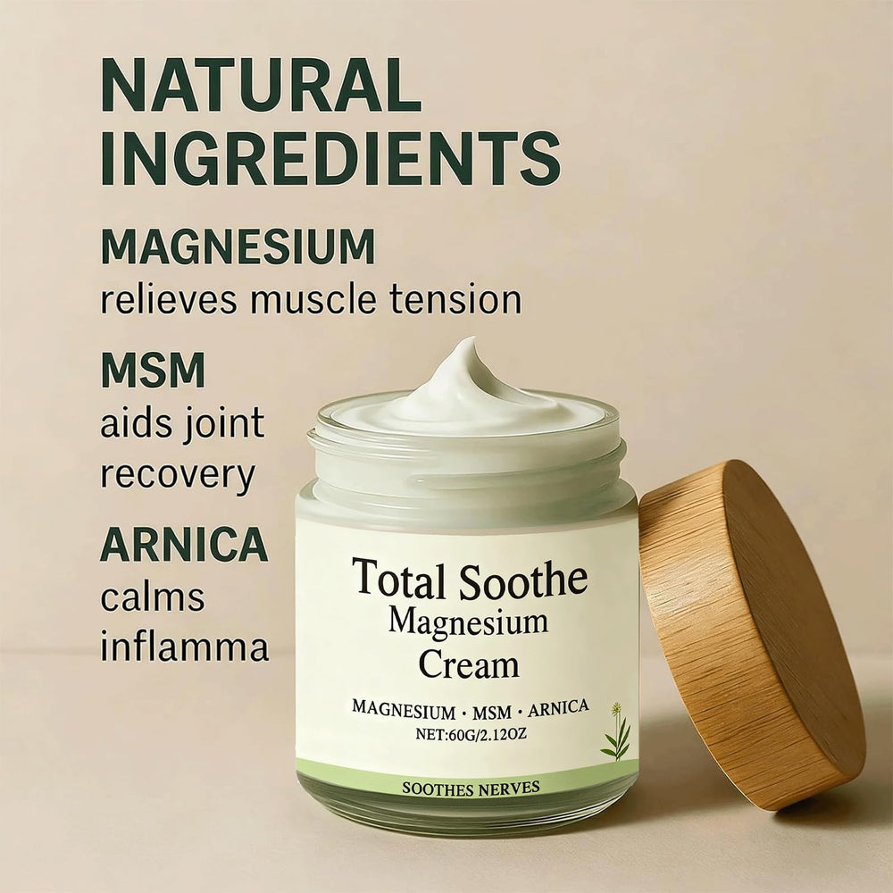 RCSCBC Total Sooth Magnesium Cream highlights MSM and arnica ingredients.