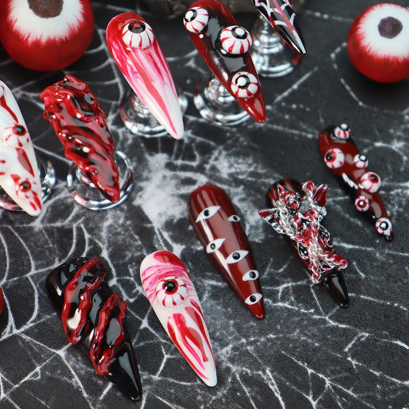 RDNTBEU nails with spider web tips add chic glamour for outfits