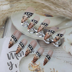 Rdntbeu leopard print rhinestones nails for chic luxury manicure