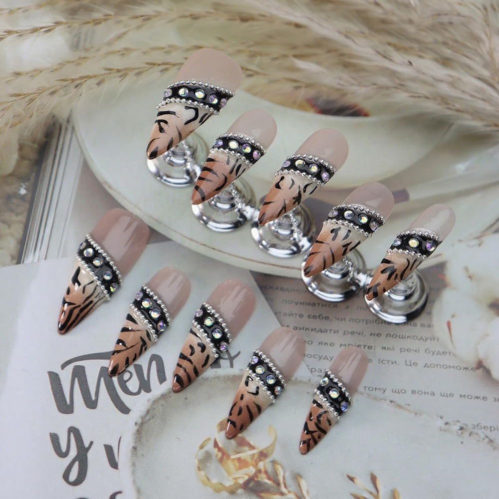 Rdntbeu leopard print rhinestones nails for chic, durable style