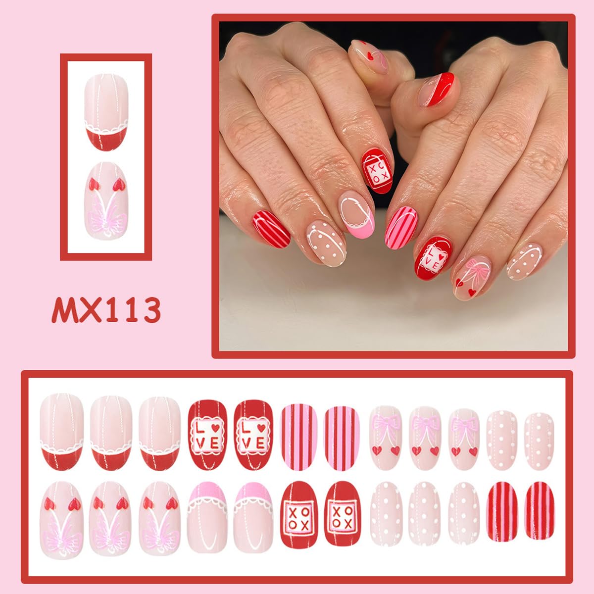 Rdntbeu Valentines pattern variety showcases diverse designs for chic manicures.
