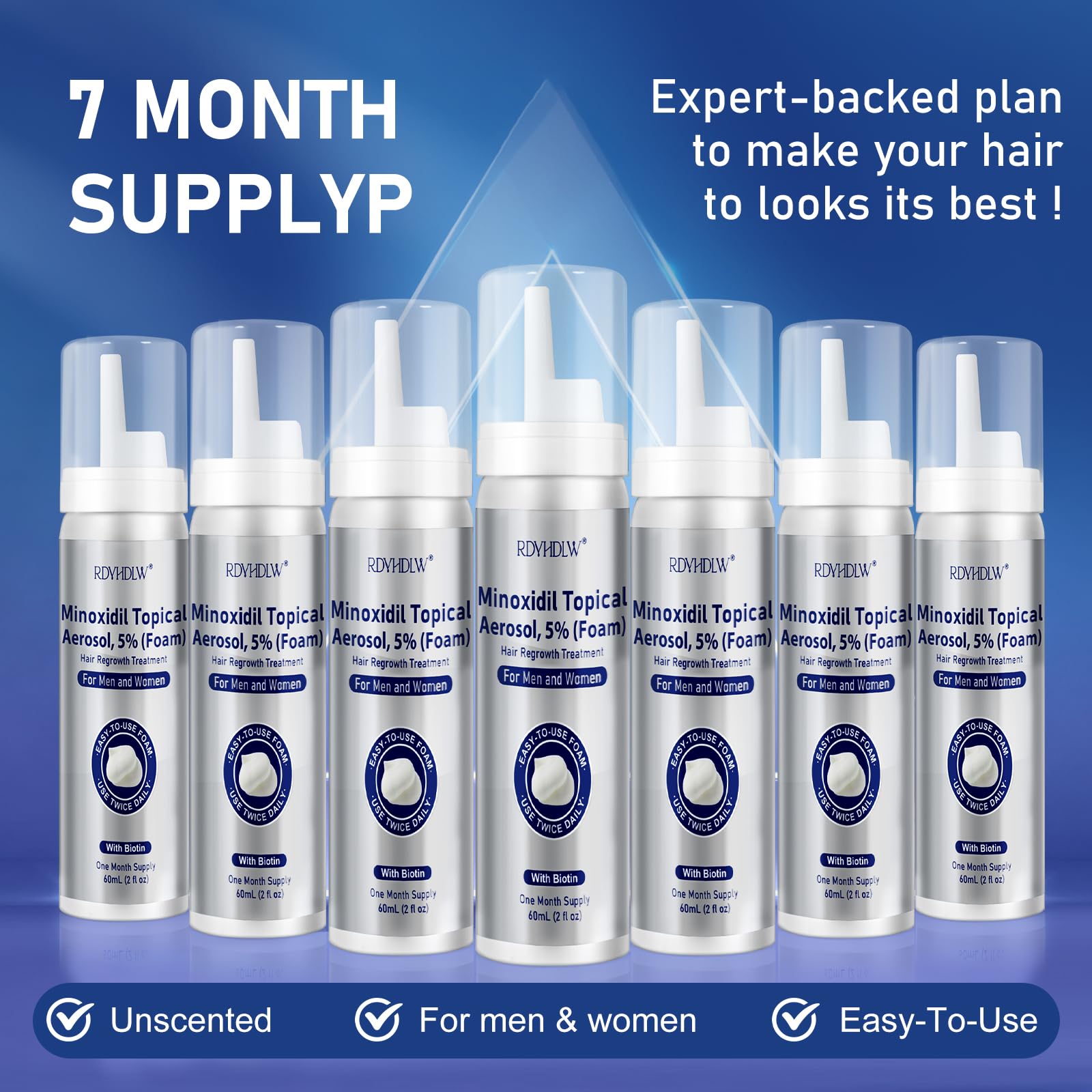 RDVHDLW Minoxidil Foam 5% mousse non graisseuse adaptée à hommes et femmes