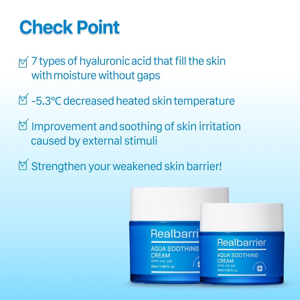 Real Barrier Aqua Soothing Cream texture close up showing gel like consistency and cooling feel