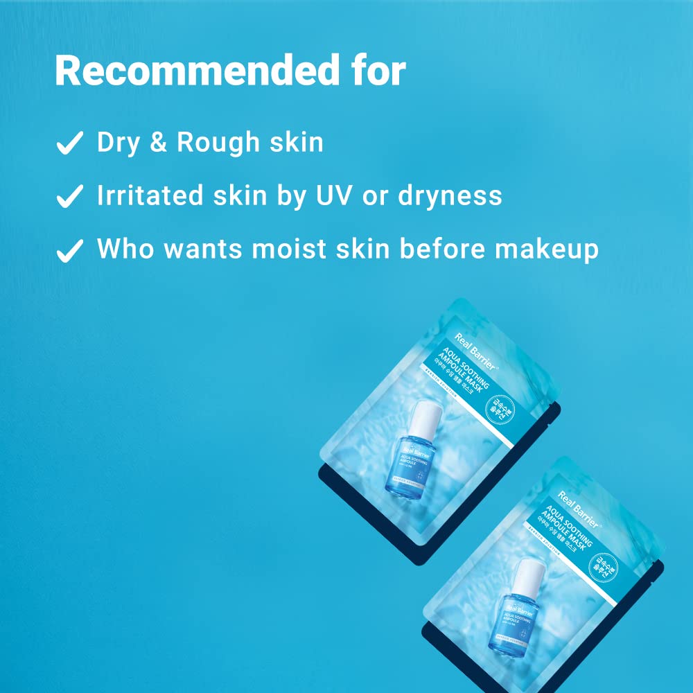 Real Barrier Aqua Soothing Ampoule Face Sheet Mask maintains skin pH balance for gentle use.