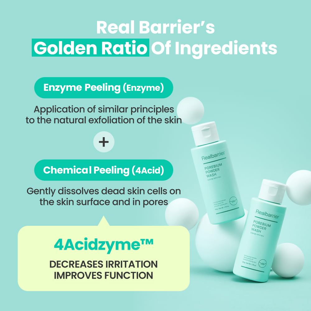 Real Barrier Porebium Powder Wash deep pore cleansing removes impurities.