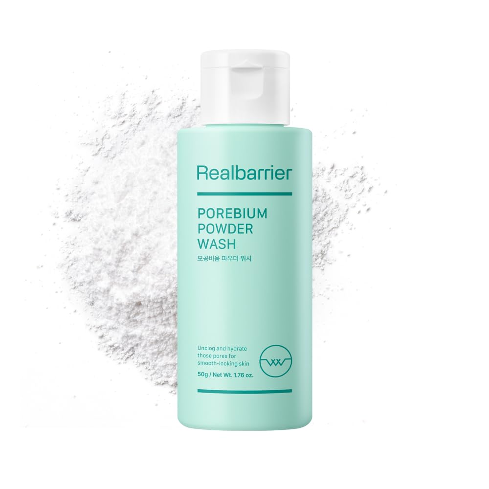 Real Barrier Porebium Powder Wash demonstrates foaming action for deep pore cleansing.