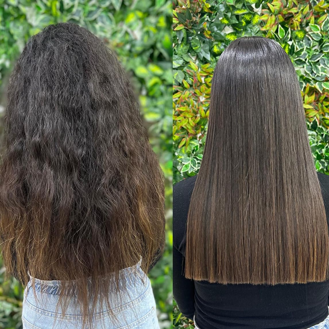 Real Brazilian Straight amino-acid-blend graphic promotes lasting softness and shine.