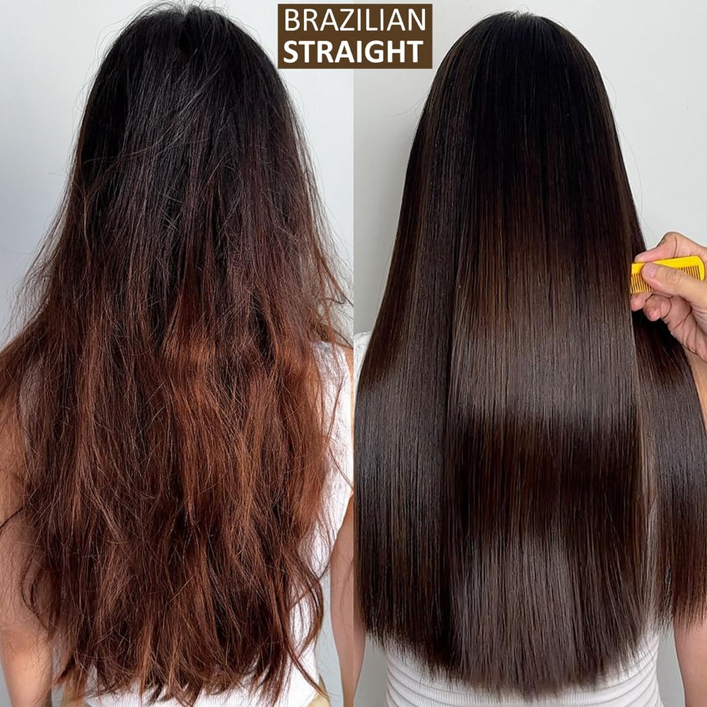 Real Brazilian Straight finished-hair after-treatment demonstrates sleek, frizz-free look.