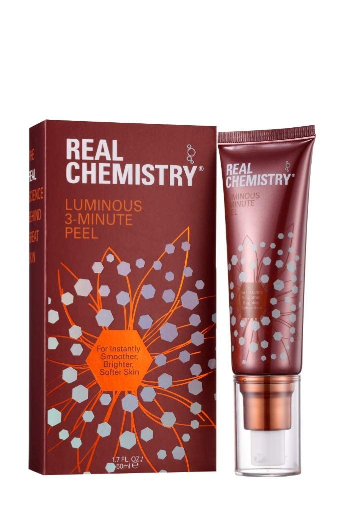 Real Chemistry Deluxe Luminous 3 Minute Peel performs gentle exfoliation for brighter, softer skin