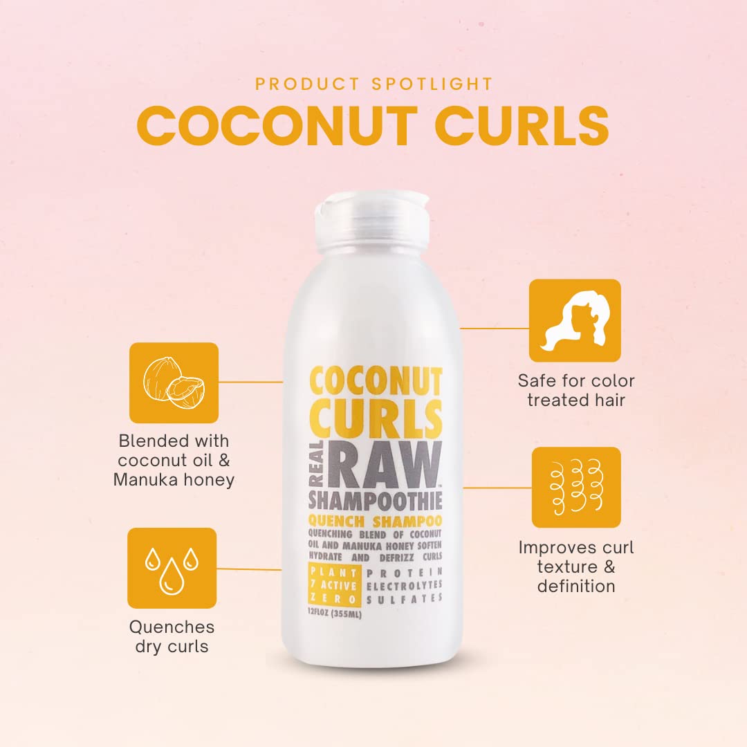 Real Raw Coconut Curls Conditioner texture close-up emphasizes creamy hydration and detangling benefits.