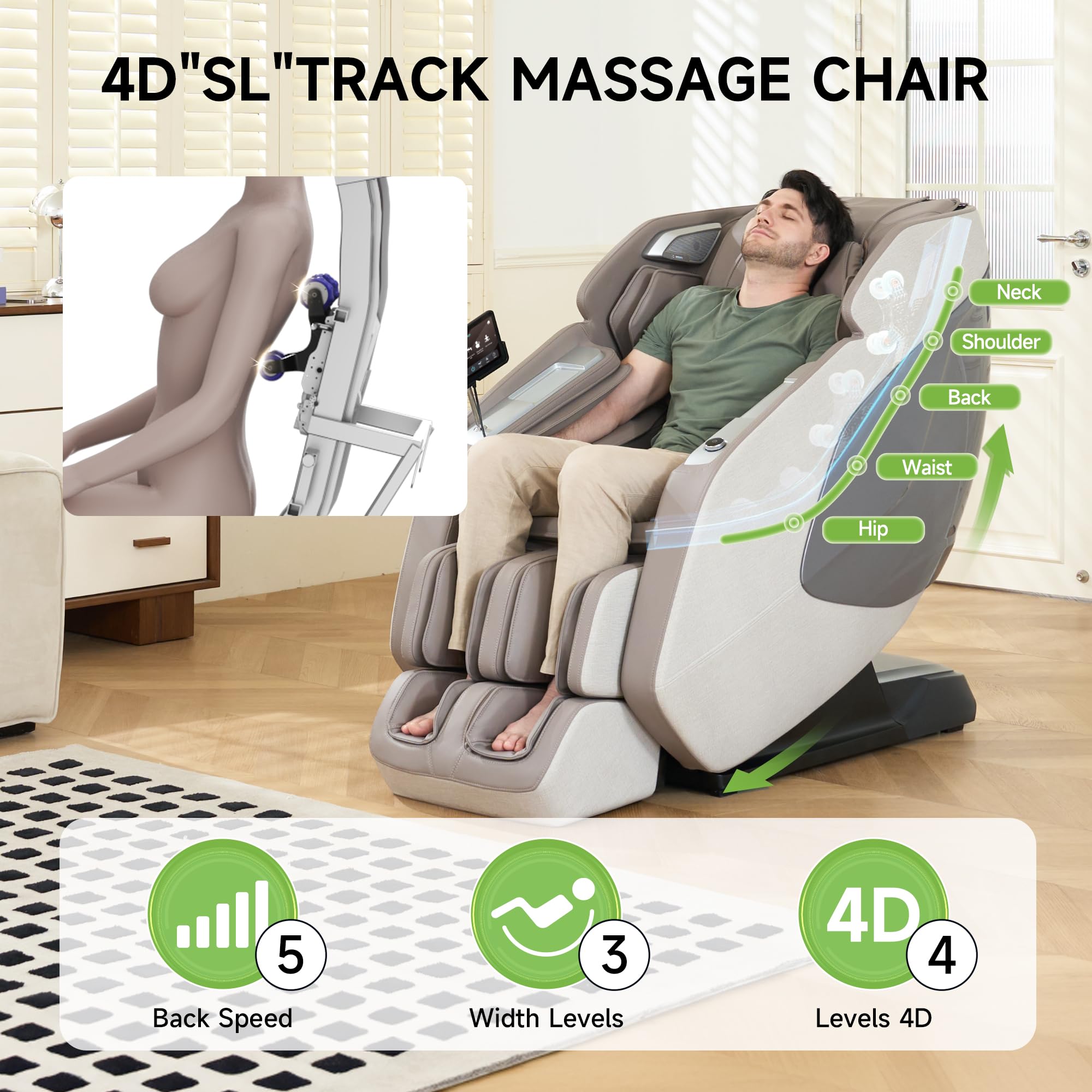 Real Relax PS5200 Brown shoulder-detection enables personalized upper-body massage.