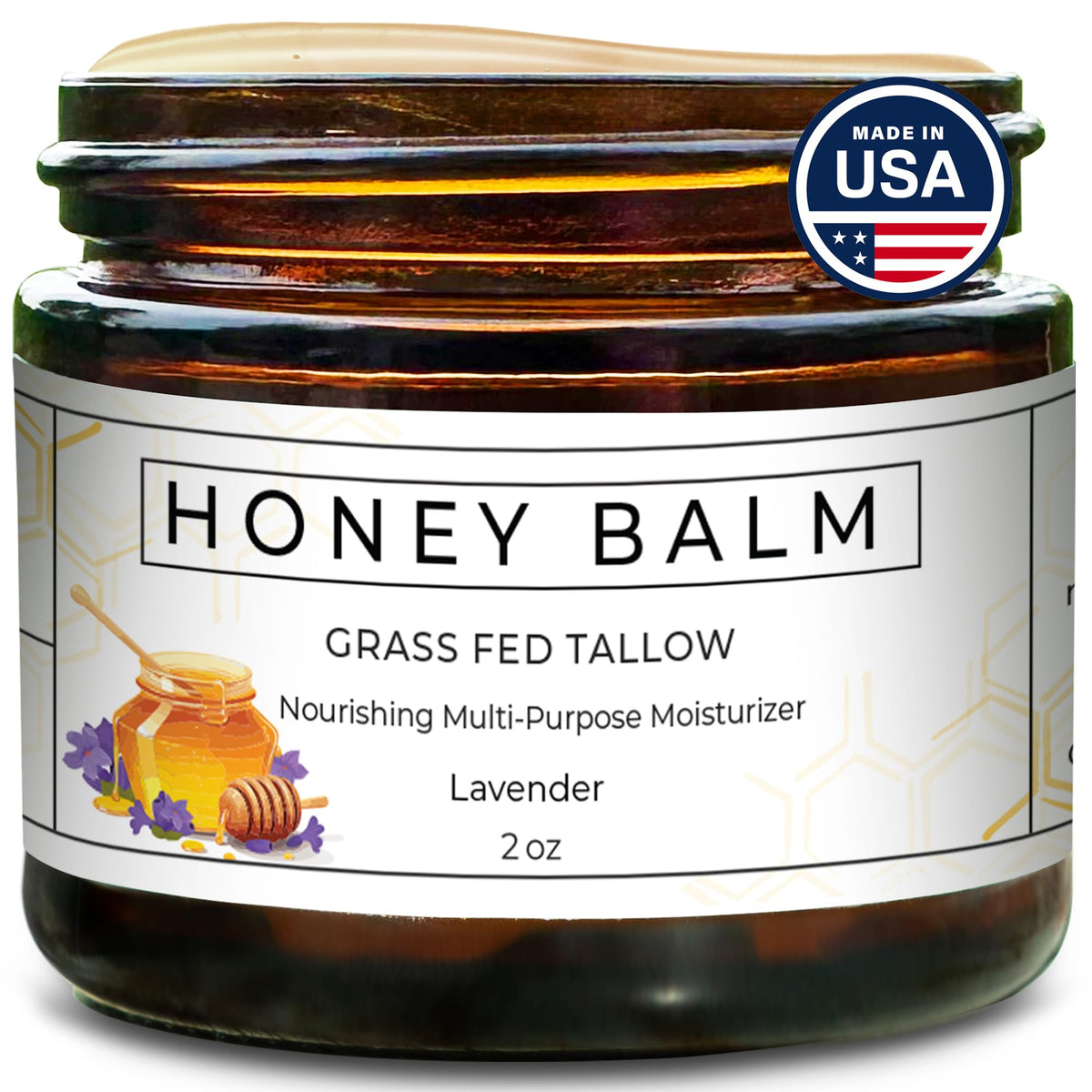 Really Good Blends Tallow Honey Balm jar close-up showing creamy texture for dry skin