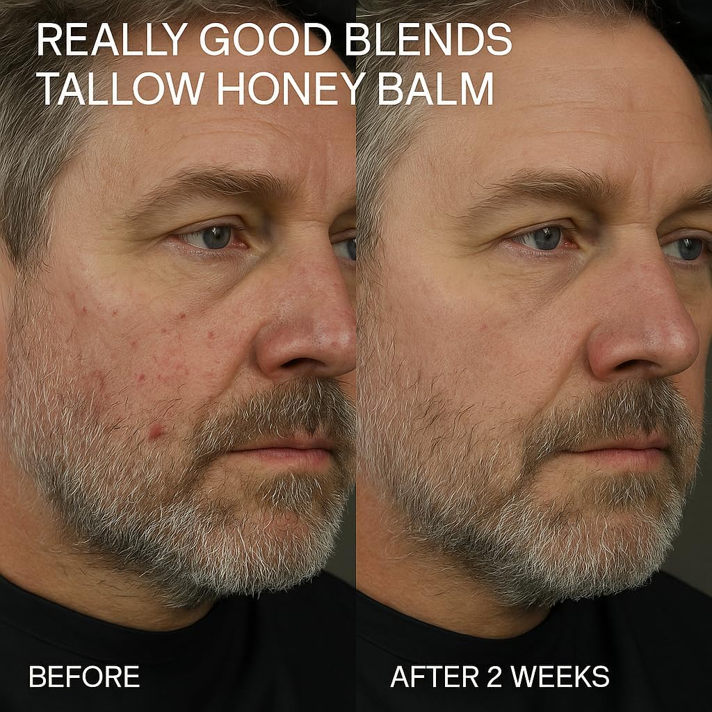 Small-batch label of Really Good Blends Tallow Honey Balm on a clean surface