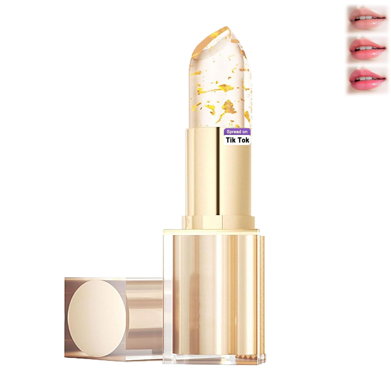 REATIFUL transferproof lipstick with gold crystal cap, smooth color-changing finish for versatile looks.