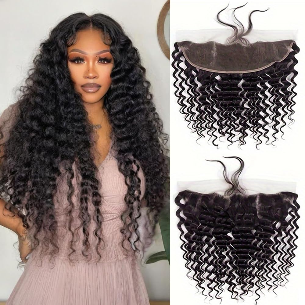 Rebasar 13x4 lace frontal deep wave close-up shows natural hairline and softness.