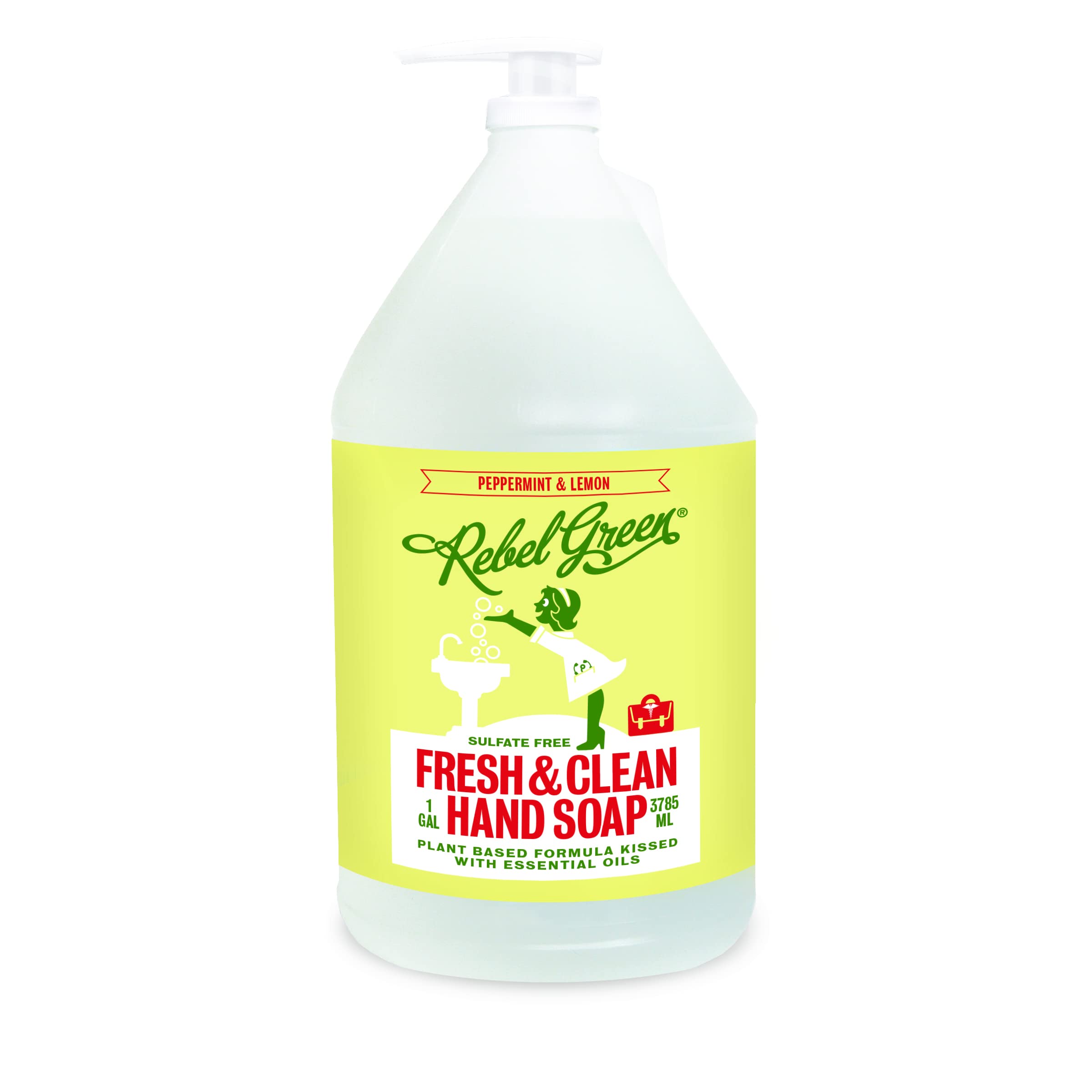 Rebel Green Fresh and Clean hand soap refill bottle pouring for daily cleansing