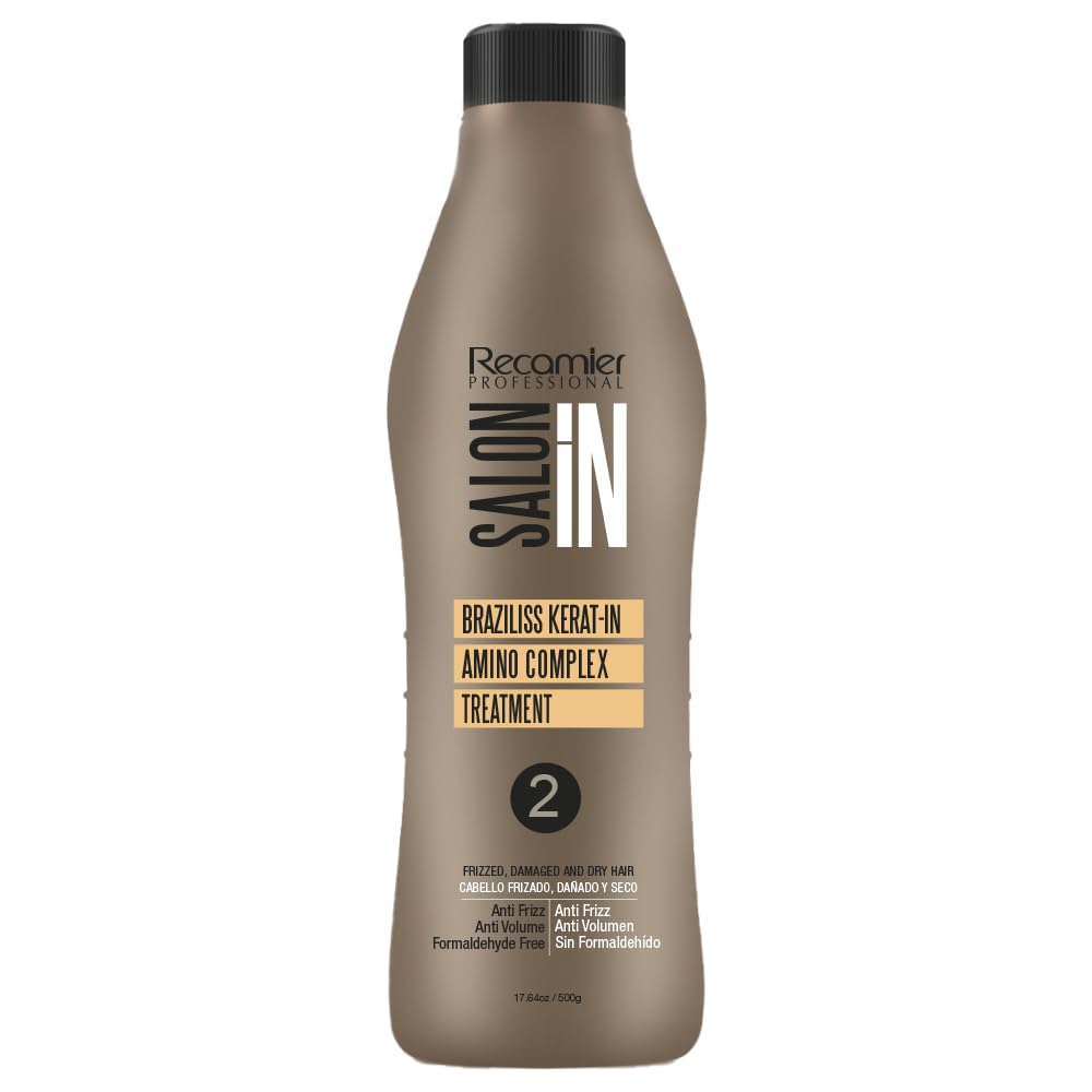 RECAMIER Braziliss Keratin Amino Complex bottle pour promotes smooth frizz control.