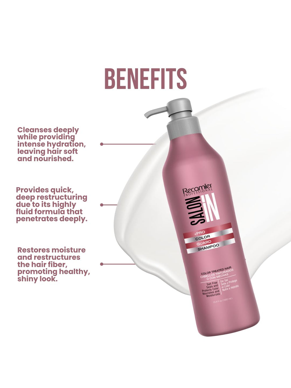 RECAMIER Color Guard Pro Shampoo rich lather gently cleanses while preserving color.