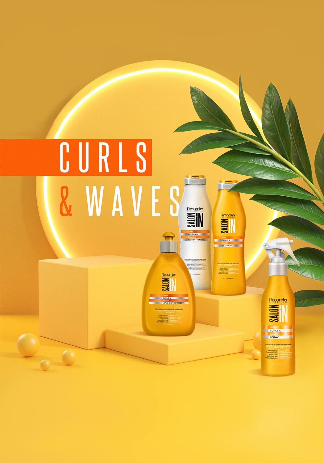 RECAMIER packaging with label on shelf advertising curls care