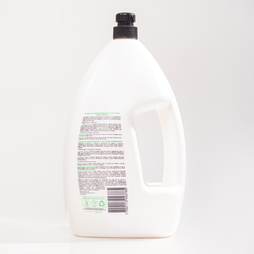 RECAMIER shampoo label close-up highlighting vegan formula and paraben-free care.