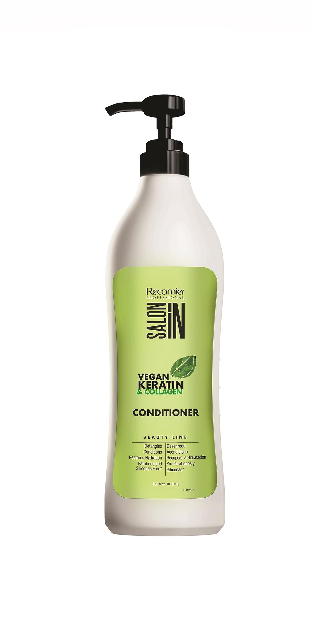 Recamier vegan keratin conditioner bottle promoting smooth, manageable hair