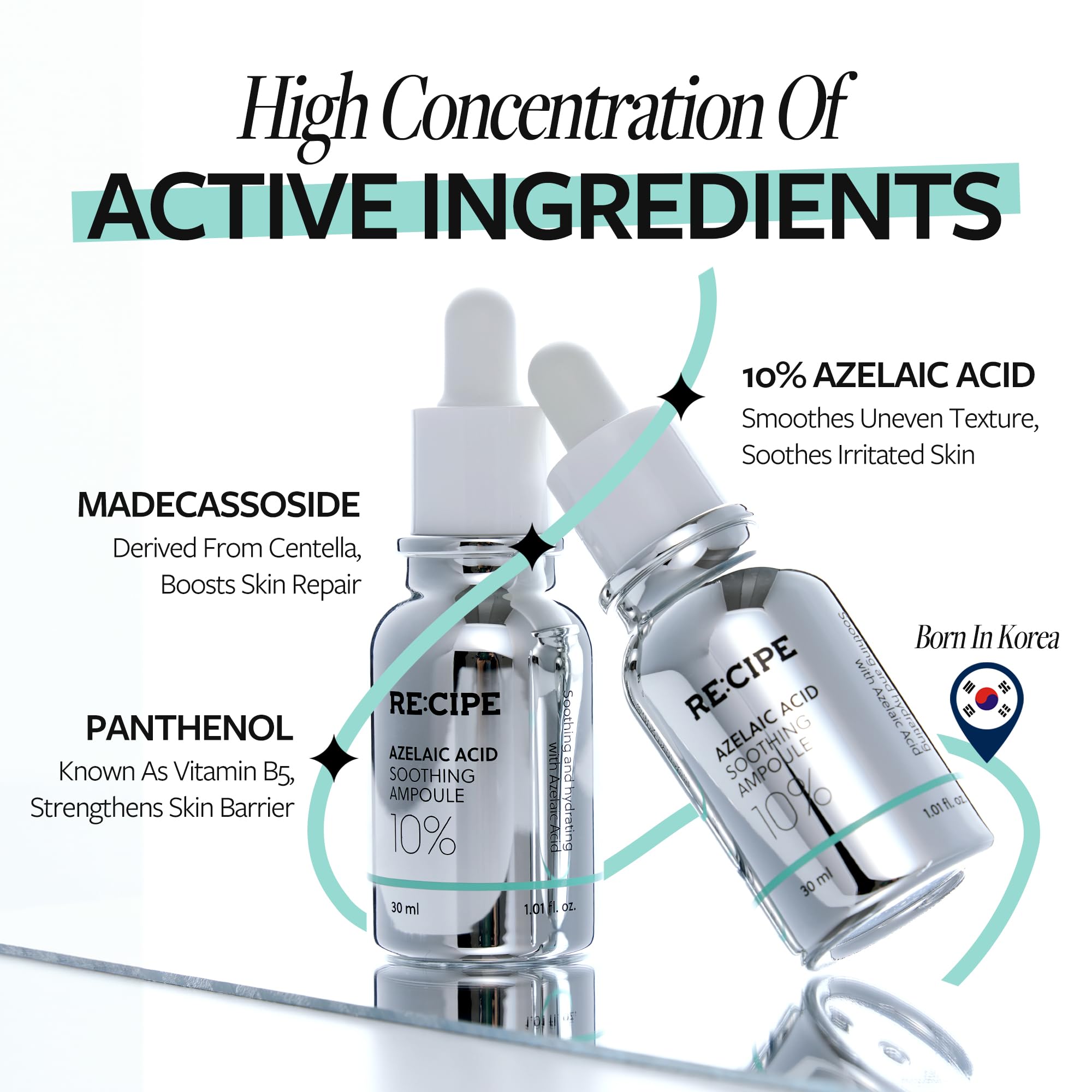 RE:CIPE Azelaic Acid 10% ampoule texture close-up showing light, weightless finish.